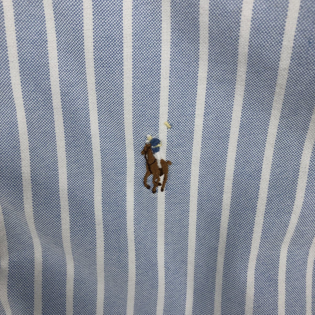 Ralph Lauren short sleeve button down striped shirt, men's size M cotton blue type Vintage Second Hand