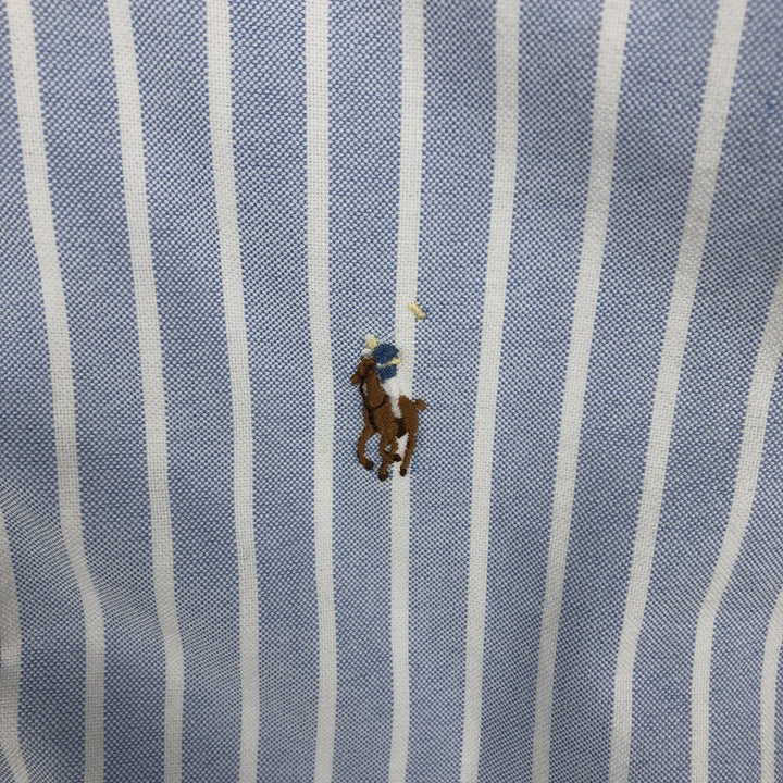 Ralph Lauren short sleeve button down striped shirt, men's size M cotton blue type Vintage Second Hand