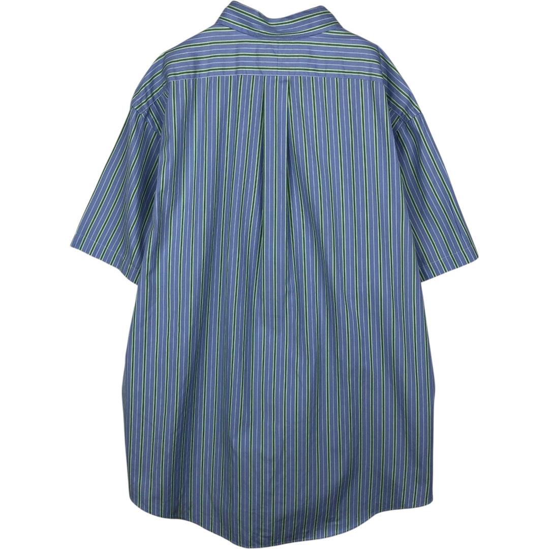 Ralph Lauren CUSTOM FIT Multi-stripe Logo Embroidered Short-Sleeve Button-Down Striped Shirt, Men's Size XL (approx.) unclear blue type Vintage Second Hand