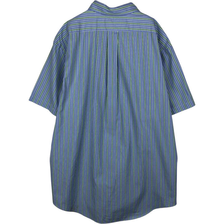 Ralph Lauren CUSTOM FIT Multi-stripe Logo Embroidered Short-Sleeve Button-Down Striped Shirt, Men's Size XL (approx.) unclear blue type Vintage Second Hand