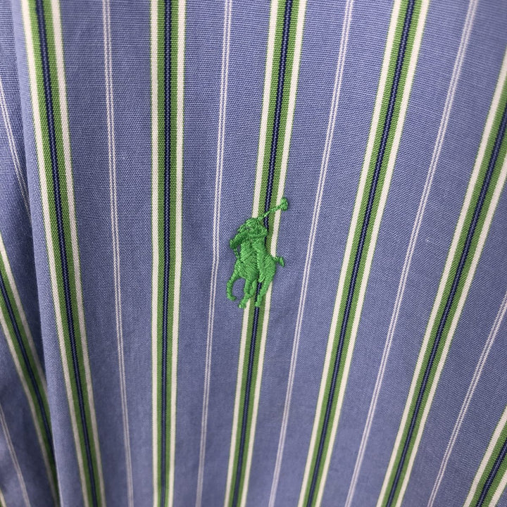 Ralph Lauren CUSTOM FIT Multi-stripe Logo Embroidered Short-Sleeve Button-Down Striped Shirt, Men's Size XL (approx.) unclear blue type Vintage Second Hand