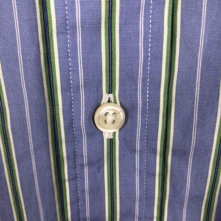 Ralph Lauren CUSTOM FIT Multi-stripe Logo Embroidered Short-Sleeve Button-Down Striped Shirt, Men's Size XL (approx.) unclear blue type Vintage Second Hand