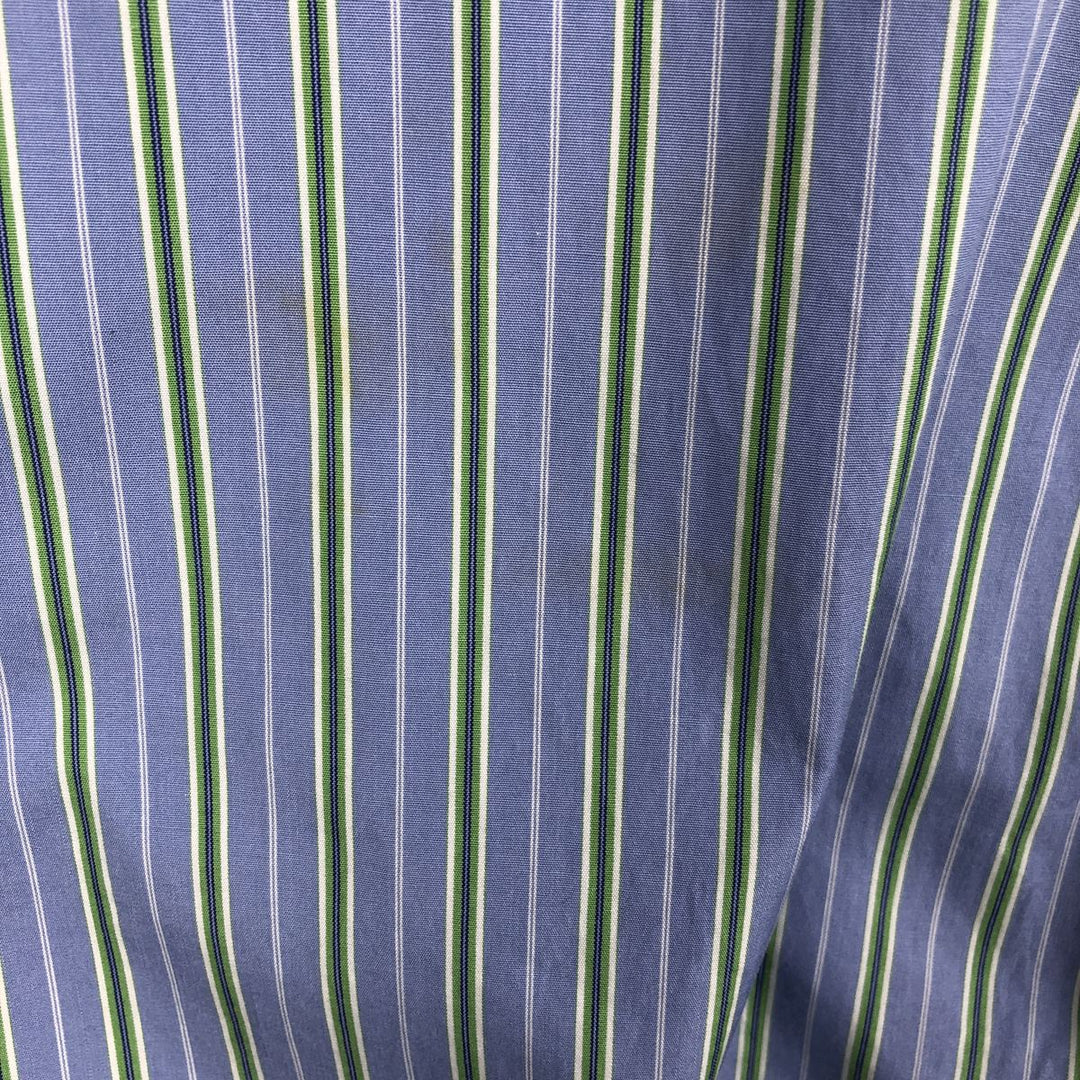 Ralph Lauren CUSTOM FIT Multi-stripe Logo Embroidered Short-Sleeve Button-Down Striped Shirt, Men's Size XL (approx.) unclear blue type Vintage Second Hand