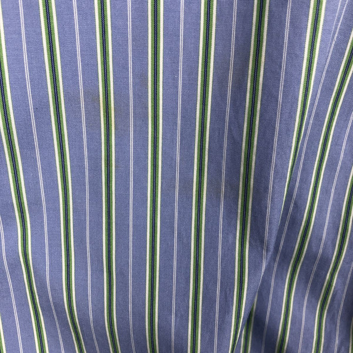 Ralph Lauren CUSTOM FIT Multi-stripe Logo Embroidered Short-Sleeve Button-Down Striped Shirt, Men's Size XL (approx.) unclear blue type Vintage Second Hand