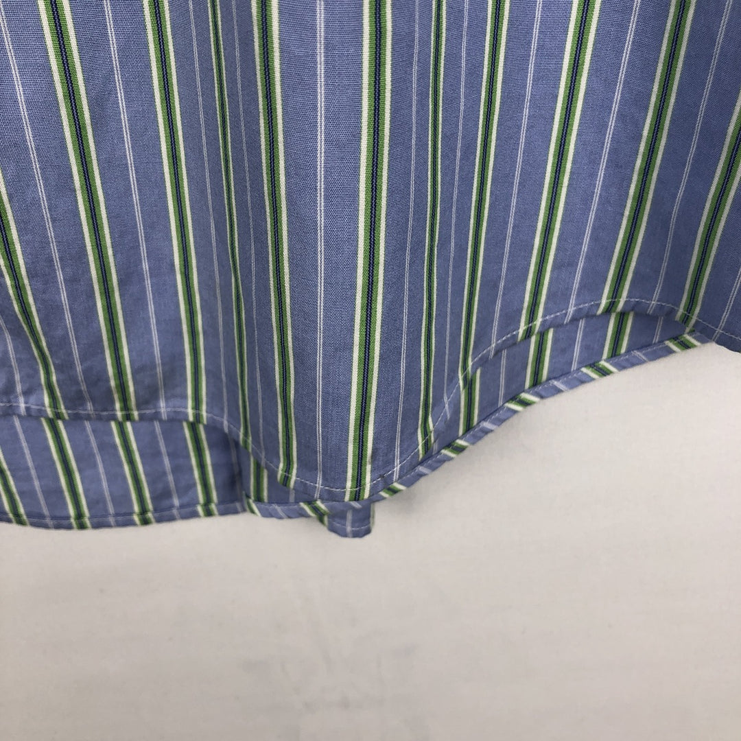 Ralph Lauren CUSTOM FIT Multi-stripe Logo Embroidered Short-Sleeve Button-Down Striped Shirt, Men's Size XL (approx.) unclear blue type Vintage Second Hand