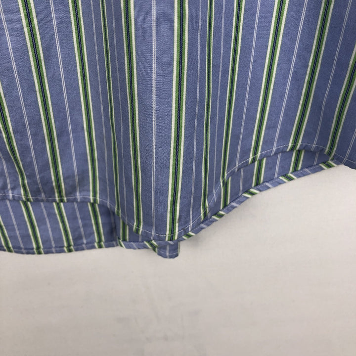 Ralph Lauren CUSTOM FIT Multi-stripe Logo Embroidered Short-Sleeve Button-Down Striped Shirt, Men's Size XL (approx.) unclear blue type Vintage Second Hand