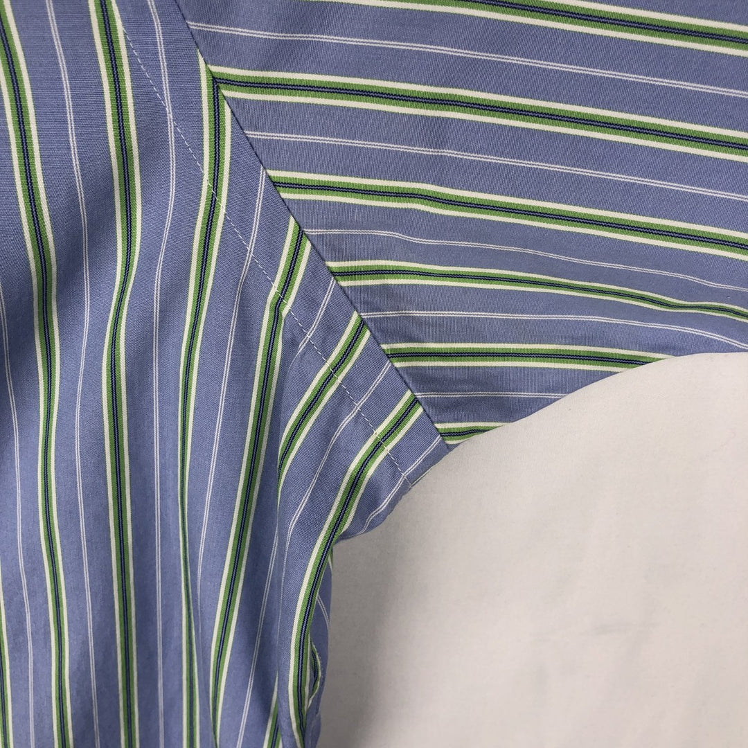 Ralph Lauren CUSTOM FIT Multi-stripe Logo Embroidered Short-Sleeve Button-Down Striped Shirt, Men's Size XL (approx.) unclear blue type Vintage Second Hand