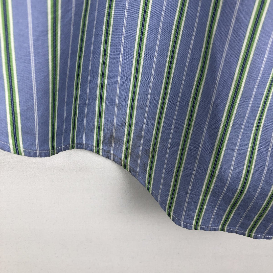 Ralph Lauren CUSTOM FIT Multi-stripe Logo Embroidered Short-Sleeve Button-Down Striped Shirt, Men's Size XL (approx.) unclear blue type Vintage Second Hand