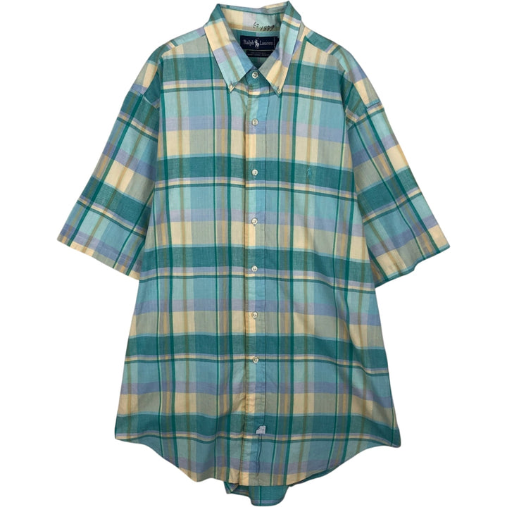 Ralph Lauren Madras Check Short Sleeve Button Down Check Shirt Men's XL cotton Emerald green Vintage Second Hand