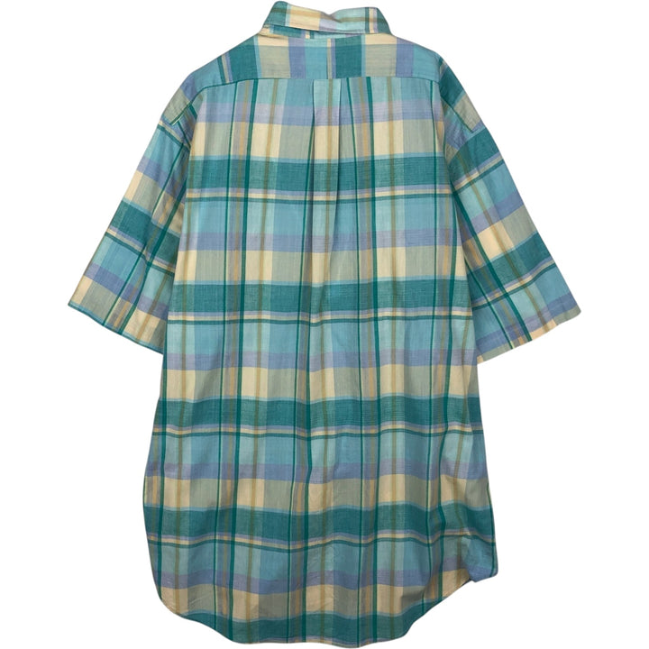 Ralph Lauren Madras Check Short Sleeve Button Down Check Shirt Men's XL cotton Emerald green Vintage Second Hand