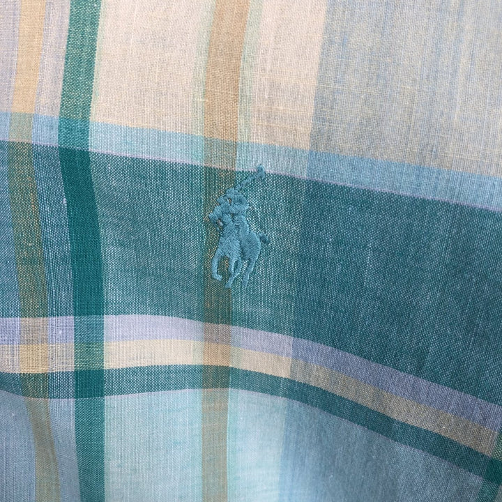 Ralph Lauren Madras Check Short Sleeve Button Down Check Shirt Men's XL cotton Emerald green Vintage Second Hand