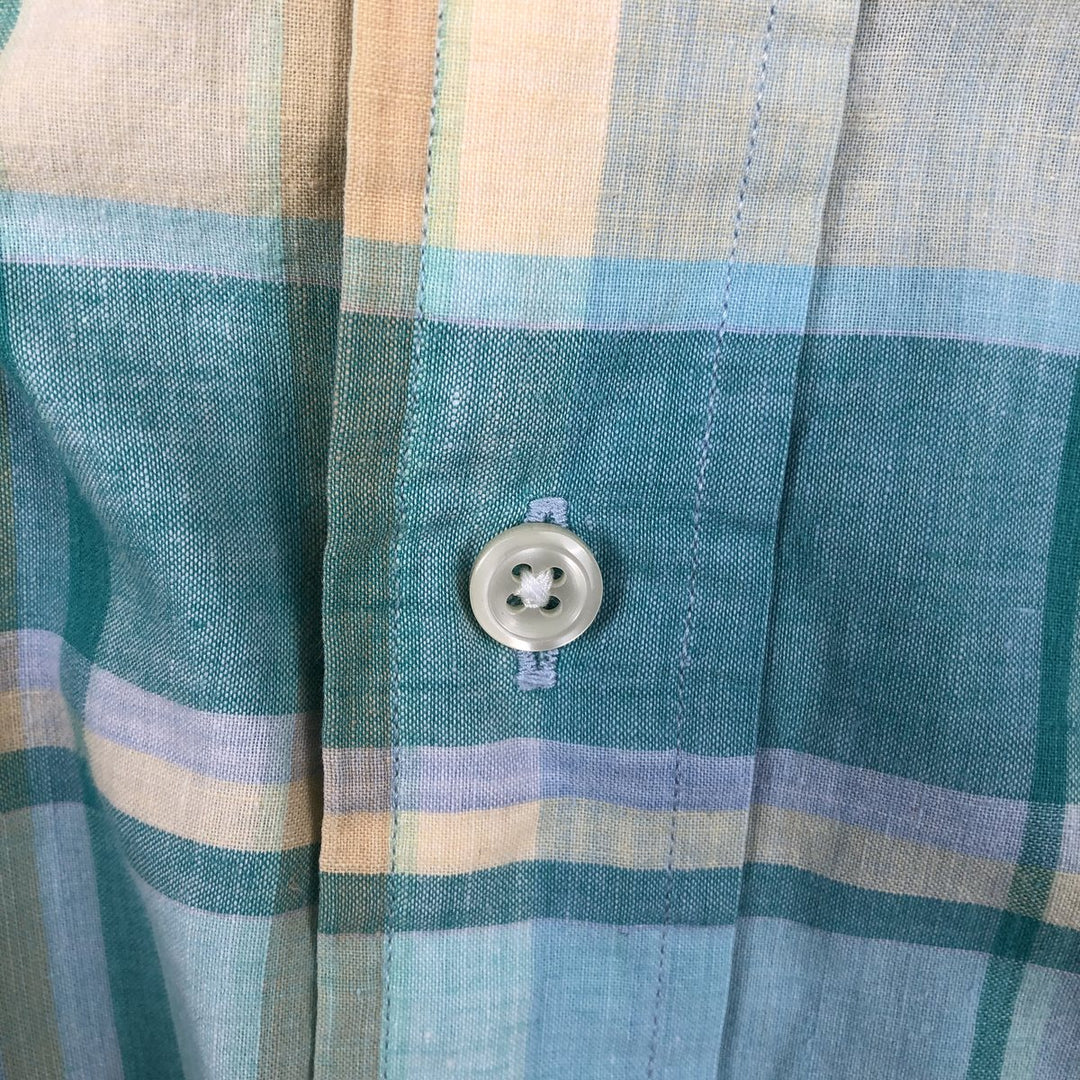 Ralph Lauren Madras Check Short Sleeve Button Down Check Shirt Men's XL cotton Emerald green Vintage Second Hand