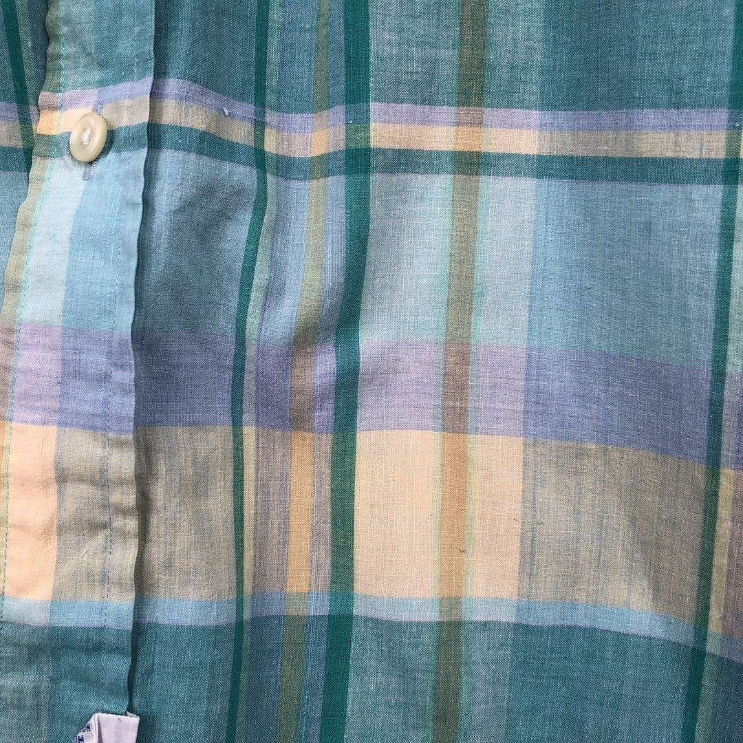 Ralph Lauren Madras Check Short Sleeve Button Down Check Shirt Men's XL cotton Emerald green Vintage Second Hand