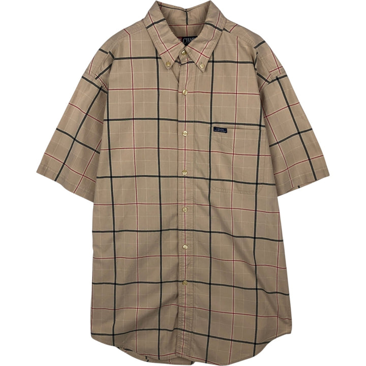 Ralph Lauren CHAPS short sleeve button down check shirt men's size M cotton Beige type Vintage Second Hand