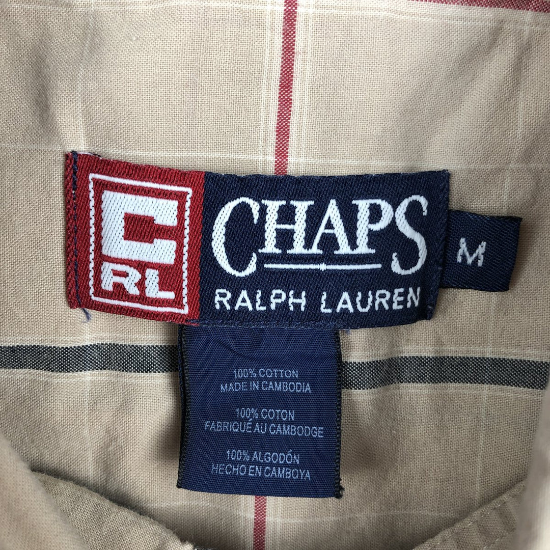Ralph Lauren CHAPS short sleeve button down check shirt men's size M cotton Beige type Vintage Second Hand