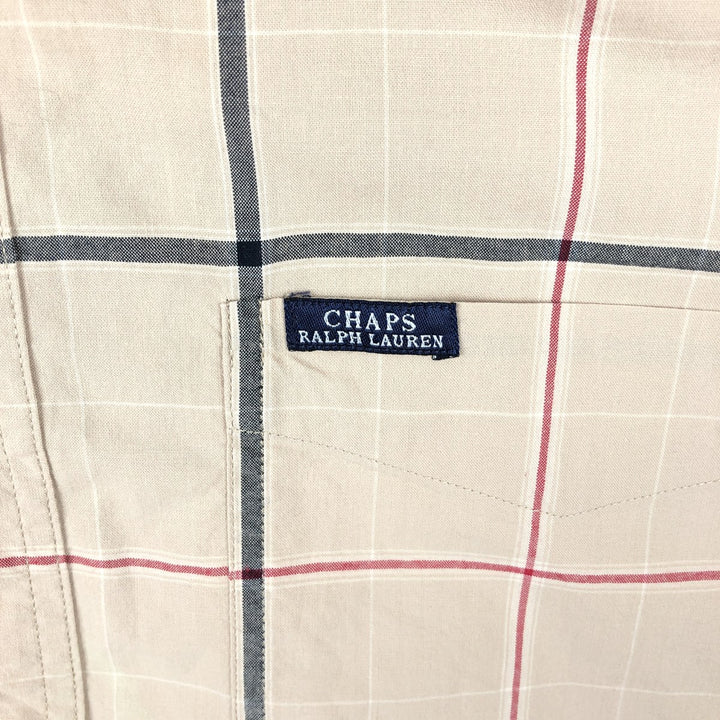 Ralph Lauren CHAPS short sleeve button down check shirt men's size M cotton Beige type Vintage Second Hand