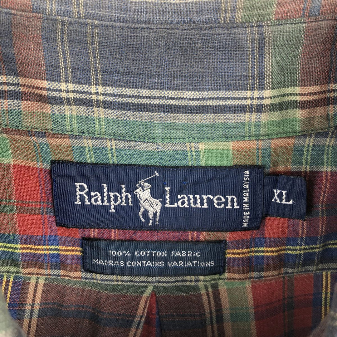 Ralph Lauren Madras Check Short Sleeve Button Down Check Shirt Men's XL cotton red type Vintage Second Hand