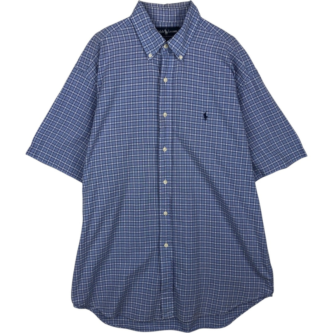 Ralph Lauren BLAKE short sleeve button down check shirt, men's size L cotton blue type Vintage Second Hand