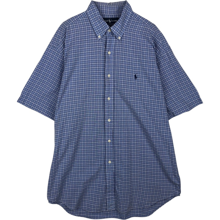 Ralph Lauren BLAKE short sleeve button down check shirt, men's size L cotton blue type Vintage Second Hand