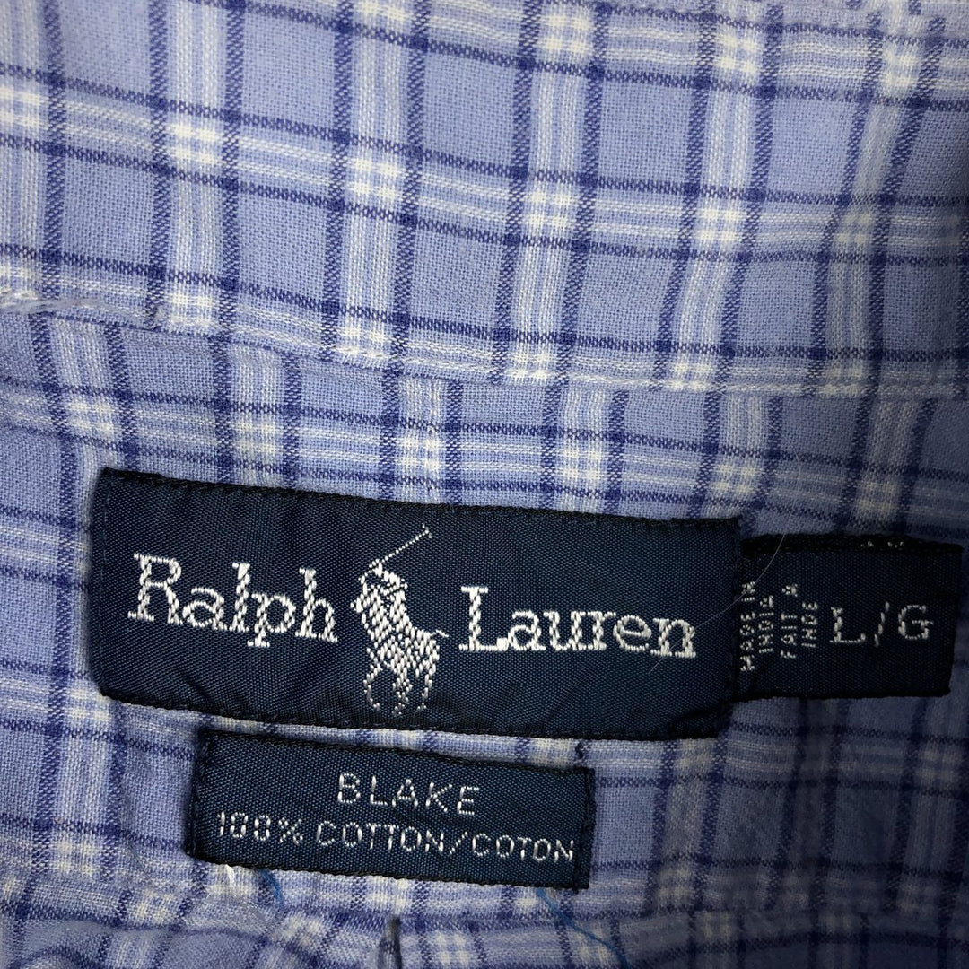 Ralph Lauren BLAKE short sleeve button down check shirt, men's size L cotton blue type Vintage Second Hand