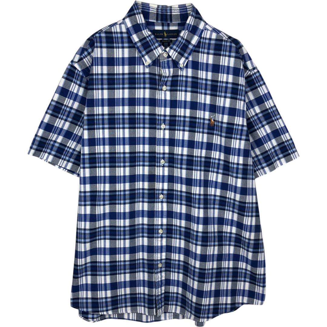 Ralph Lauren Classic Fit short sleeve button down check shirt, men's size XL cotton blue type Vintage Second Hand