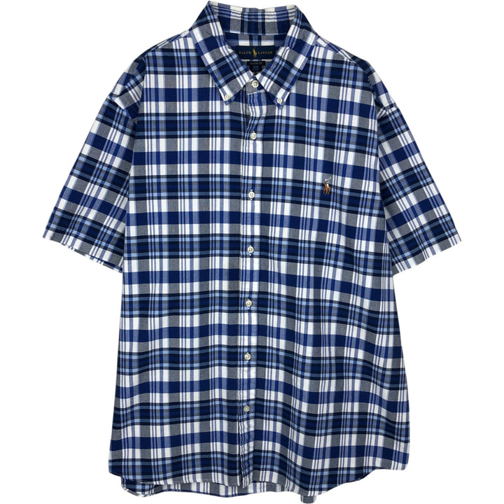 Ralph Lauren Classic Fit short sleeve button down check shirt, men's size XL cotton blue type Vintage Second Hand