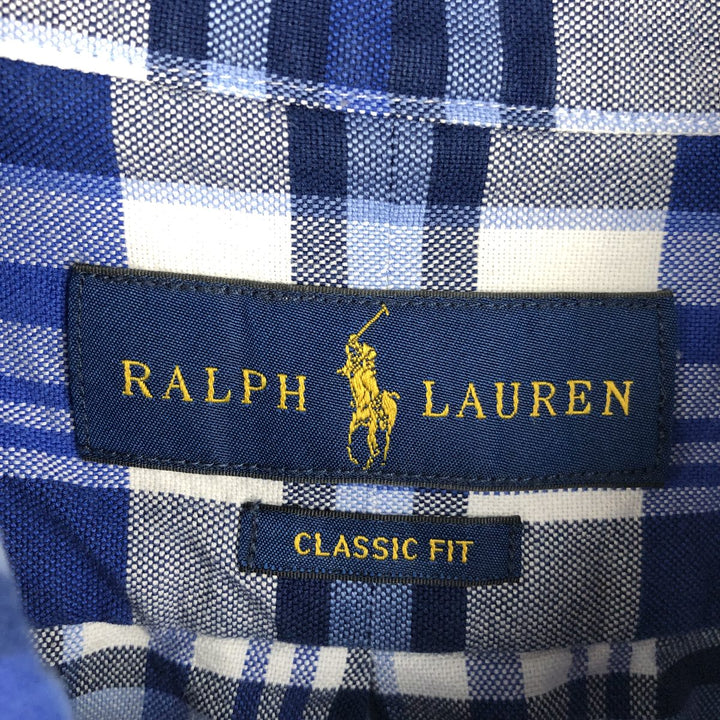 Ralph Lauren Classic Fit short sleeve button down check shirt, men's size XL cotton blue type Vintage Second Hand