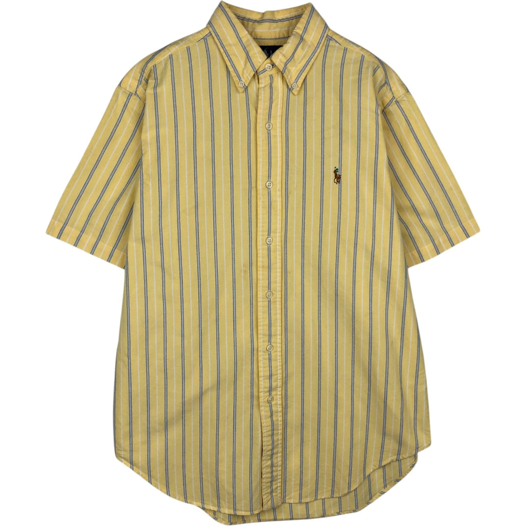 Ralph Lauren CLASSIC FIT Stripe Pattern Multi-Striped Short-Sleeve Button-Down Stripe Shirt, Men's Size M (approx.) cotton yellow type Vintage Second Hand