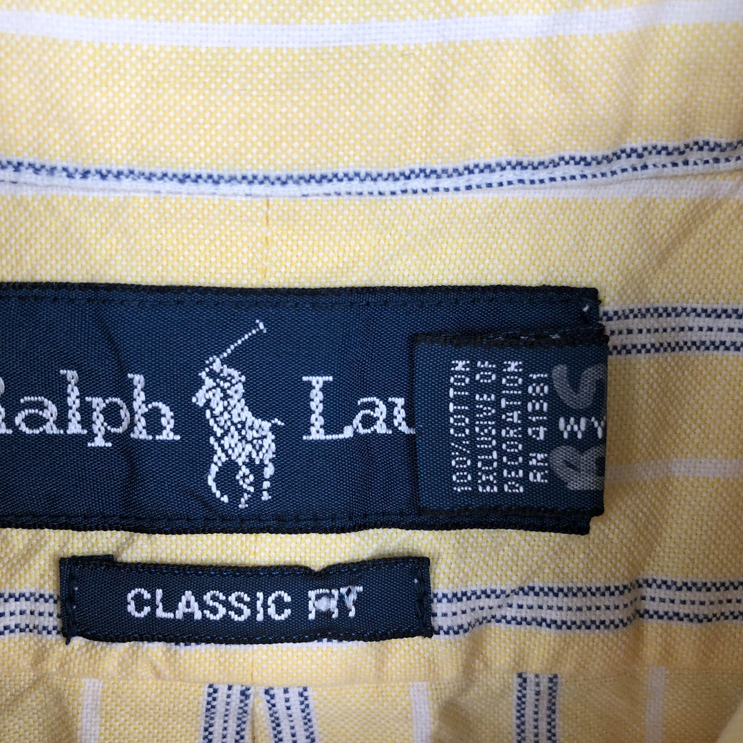 Ralph Lauren CLASSIC FIT Stripe Pattern Multi-Striped Short-Sleeve Button-Down Stripe Shirt, Men's Size M (approx.) cotton yellow type Vintage Second Hand