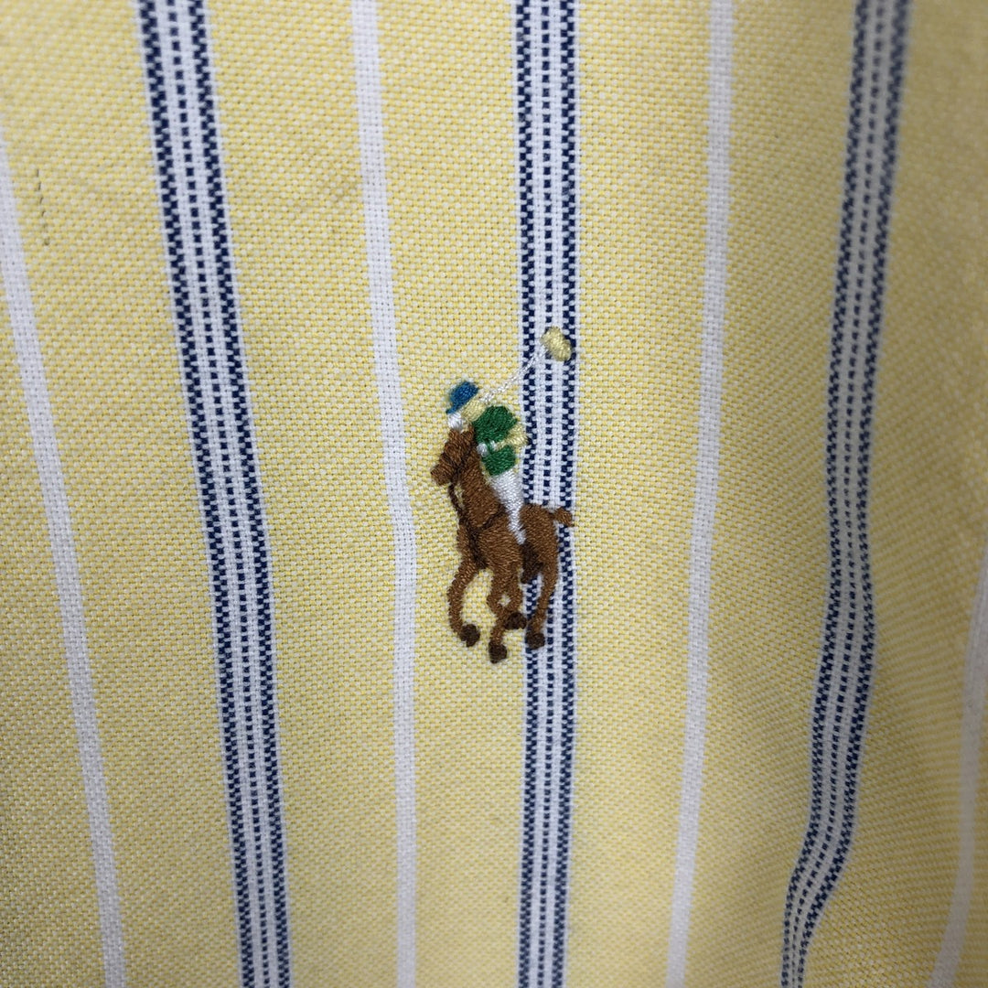 Ralph Lauren CLASSIC FIT Stripe Pattern Multi-Striped Short-Sleeve Button-Down Stripe Shirt, Men's Size M (approx.) cotton yellow type Vintage Second Hand