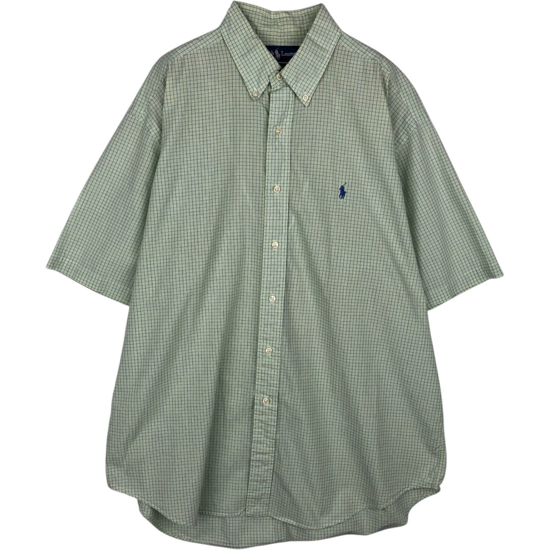 Ralph Lauren BLAKE short sleeve button down check shirt, men's size L cotton Khaki type sage green Vintage Second Hand