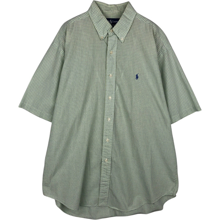 Ralph Lauren BLAKE short sleeve button down check shirt, men's size L cotton Khaki type sage green Vintage Second Hand