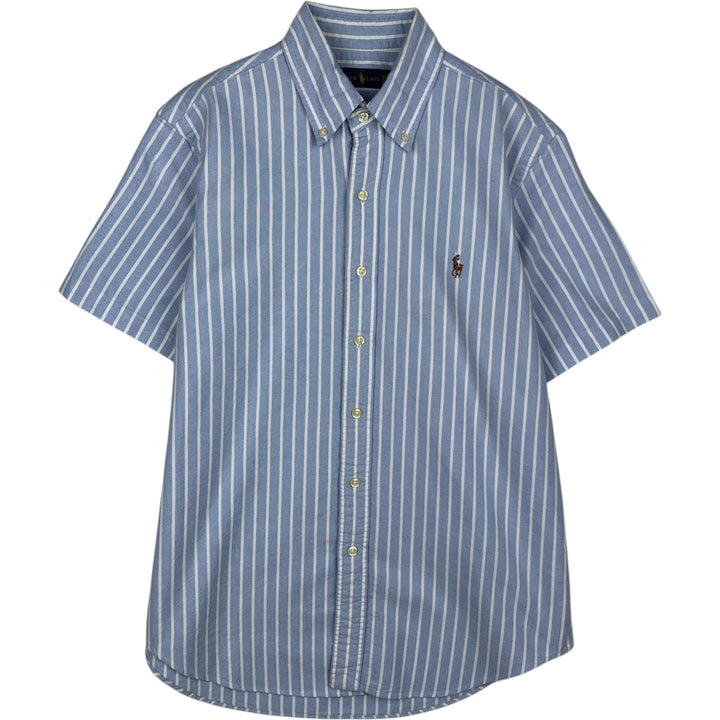 Ralph Lauren short sleeve button down striped shirt, men's size S cotton blue type Vintage Second Hand