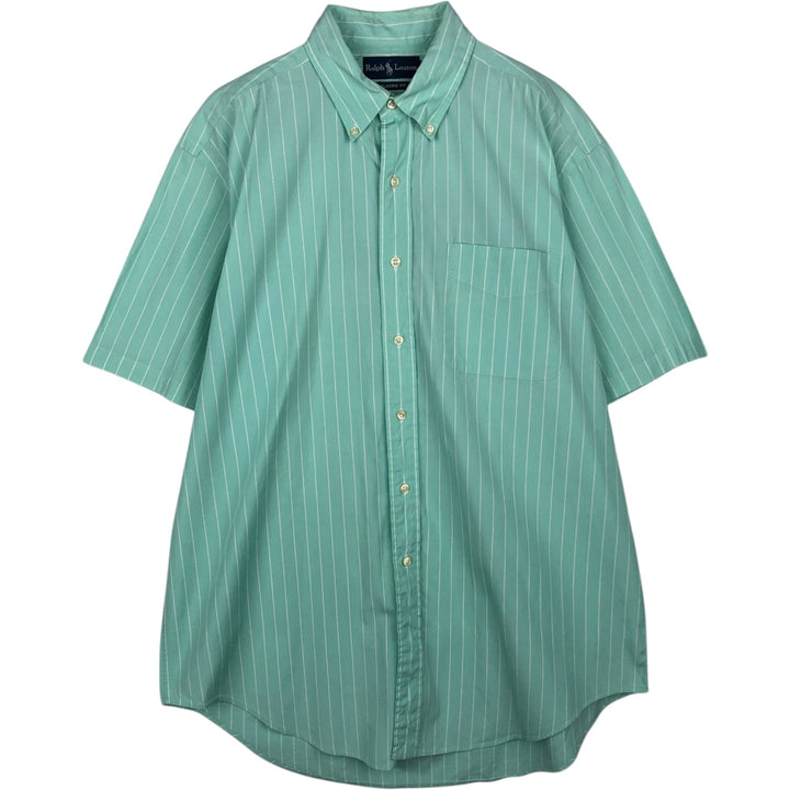 Ralph Lauren Classic Fit short sleeve button down striped shirt, men's size L cotton green type Vintage Second Hand