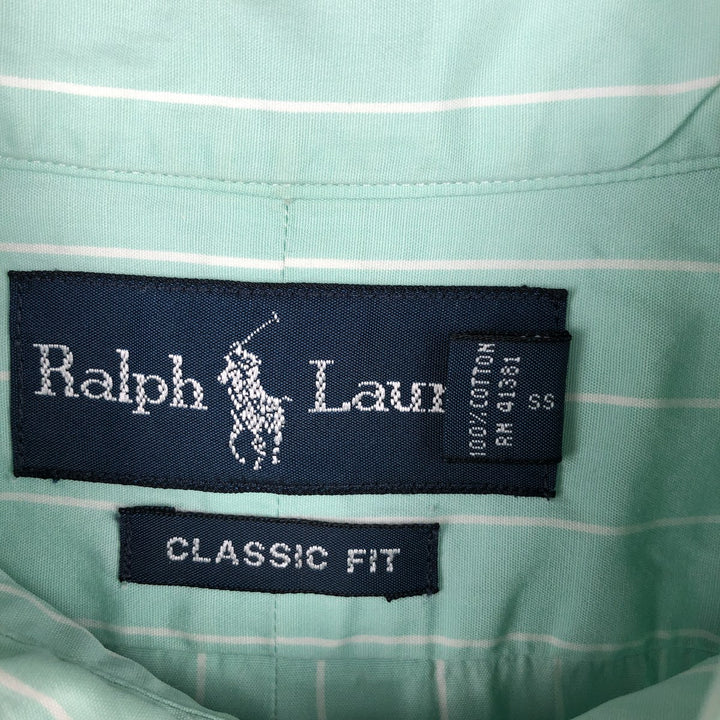 Ralph Lauren Classic Fit short sleeve button down striped shirt, men's size L cotton green type Vintage Second Hand