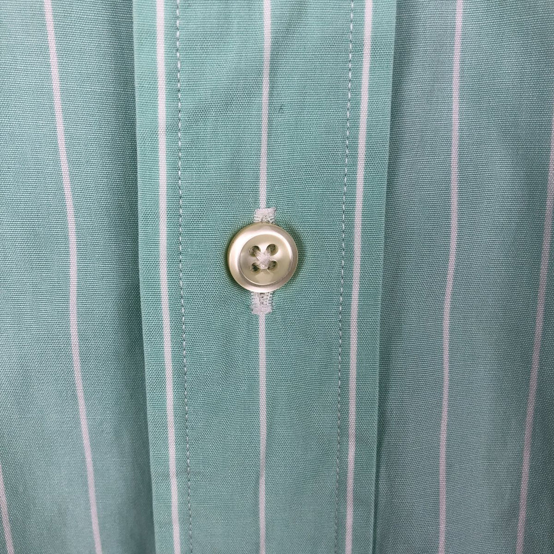 Ralph Lauren Classic Fit short sleeve button down striped shirt, men's size L cotton green type Vintage Second Hand