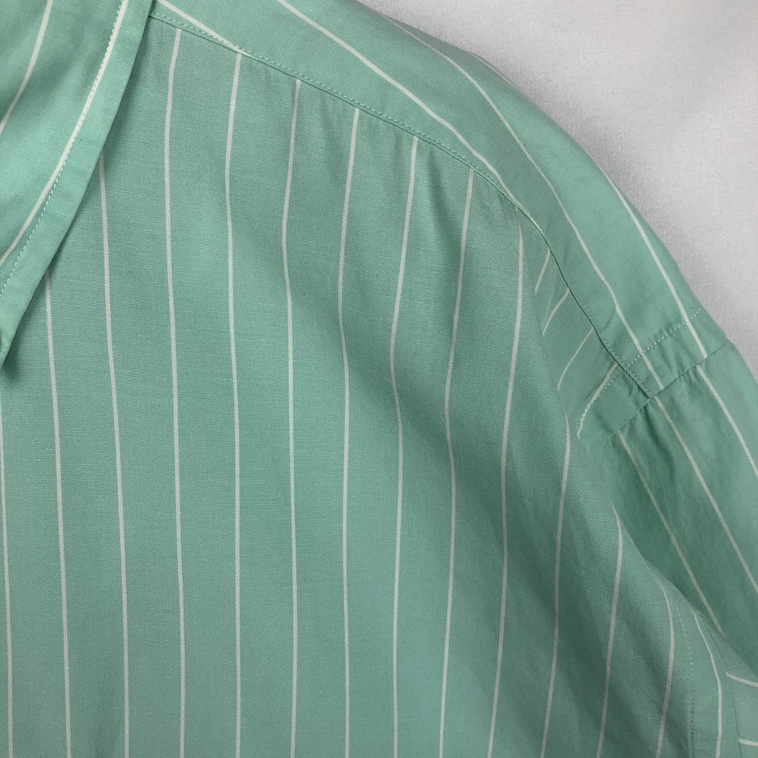 Ralph Lauren Classic Fit short sleeve button down striped shirt, men's size L cotton green type Vintage Second Hand