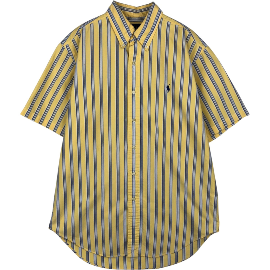 Ralph Lauren CLASSIC FIT Multi-stripe Short-Sleeve Button-Down Striped Shirt, Men's Size M (approx.) cotton yellow type Vintage Second Hand