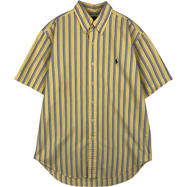 Ralph Lauren CLASSIC FIT Multi-stripe Short-Sleeve Button-Down Striped Shirt, Men's Size M (approx.) cotton yellow type Vintage Second Hand