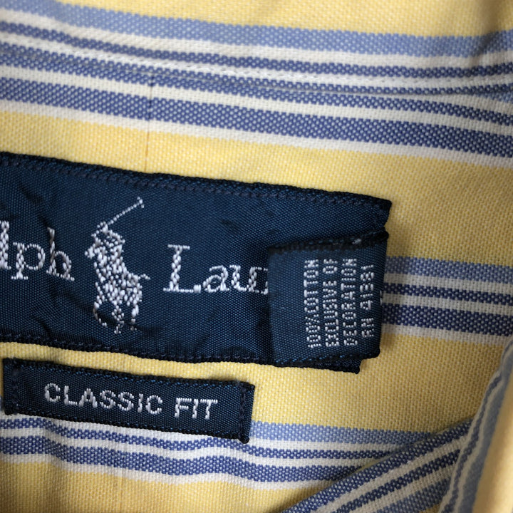 Ralph Lauren CLASSIC FIT Multi-stripe Short-Sleeve Button-Down Striped Shirt, Men's Size M (approx.) cotton yellow type Vintage Second Hand