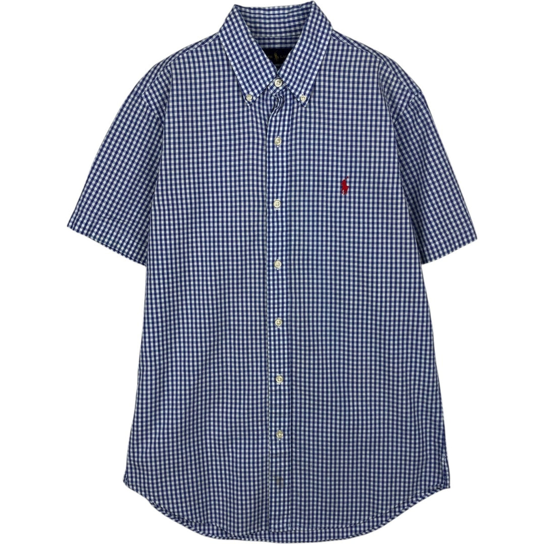 Ralph Lauren Gingham Check Short Sleeve Button Down Check Shirt Men's S Size cotton blue type Vintage Second Hand