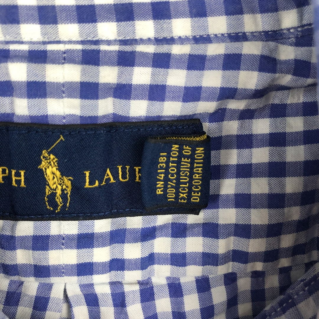 Ralph Lauren Gingham Check Short Sleeve Button Down Check Shirt Men's S Size cotton blue type Vintage Second Hand
