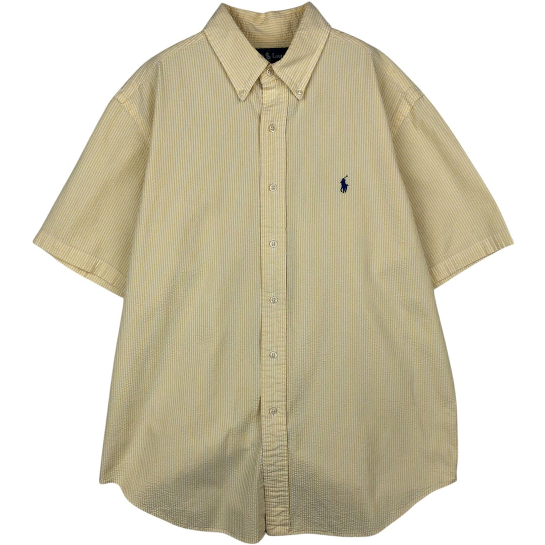 Ralph Lauren Classic Fit Seersucker Short Sleeve Button Down Striped Shirt Men's Size L cotton yellow type Vintage Second Hand