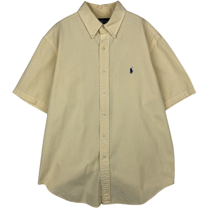 Ralph Lauren Classic Fit Seersucker Short Sleeve Button Down Striped Shirt Men's Size L cotton yellow type Vintage Second Hand