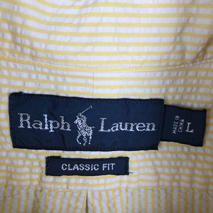 Ralph Lauren Classic Fit Seersucker Short Sleeve Button Down Striped Shirt Men's Size L cotton yellow type Vintage Second Hand
