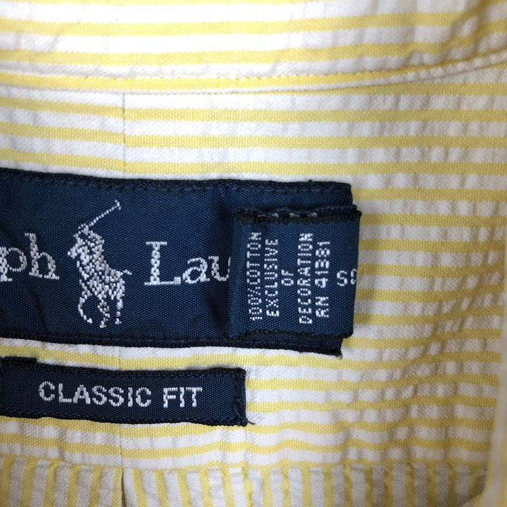 Ralph Lauren Classic Fit Seersucker Short Sleeve Button Down Striped Shirt Men's Size L cotton yellow type Vintage Second Hand