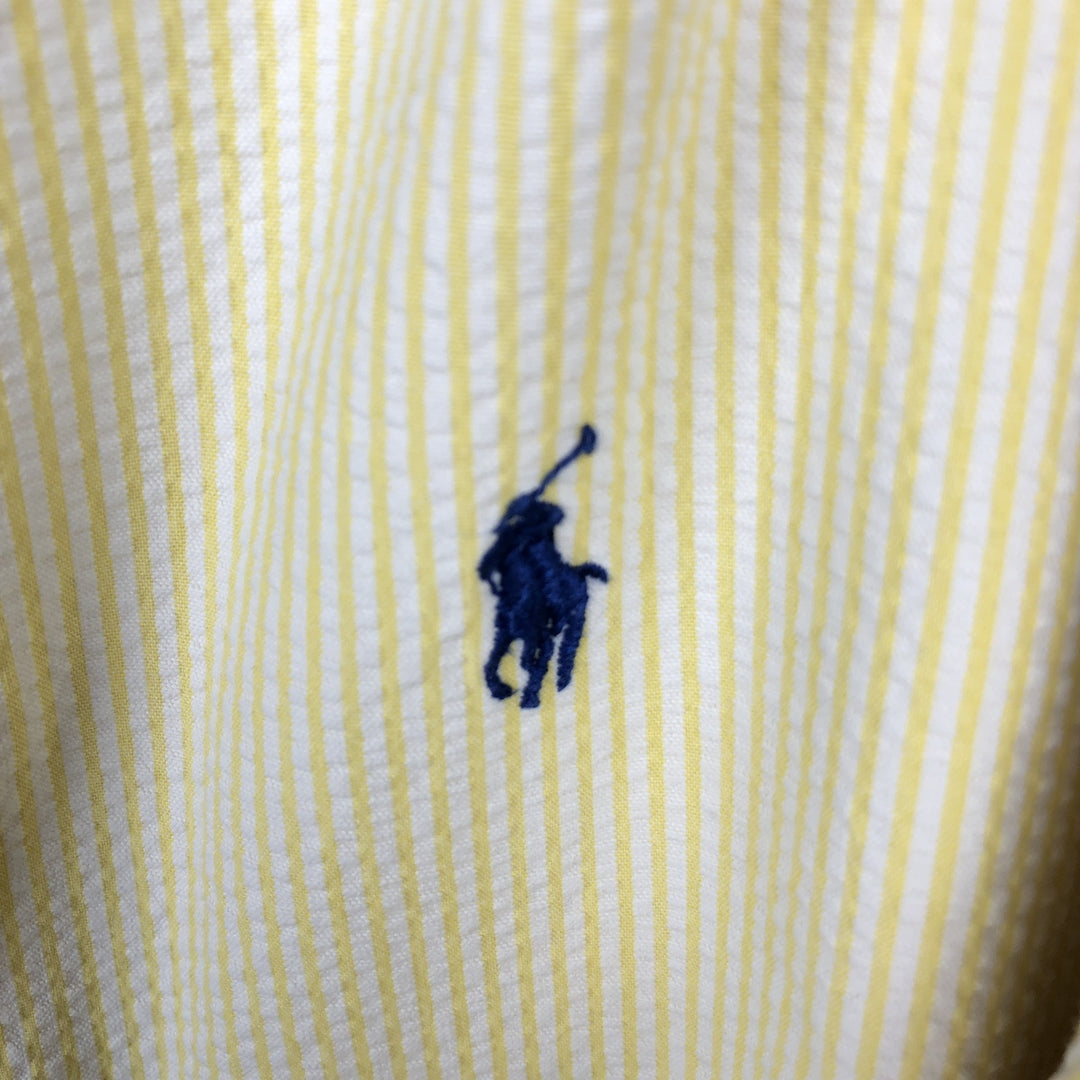 Ralph Lauren Classic Fit Seersucker Short Sleeve Button Down Striped Shirt Men's Size L cotton yellow type Vintage Second Hand