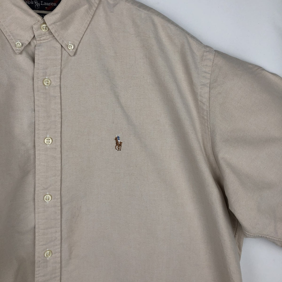 Ralph Lauren BLAKE short sleeve button down shirt, men's XL size cotton unbleached Vintage Second Hand
