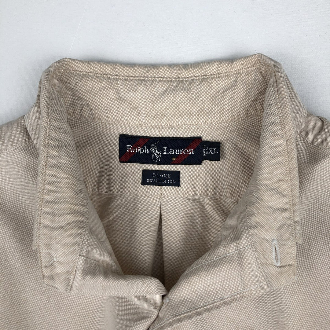 Ralph Lauren BLAKE short sleeve button down shirt, men's XL size cotton unbleached Vintage Second Hand