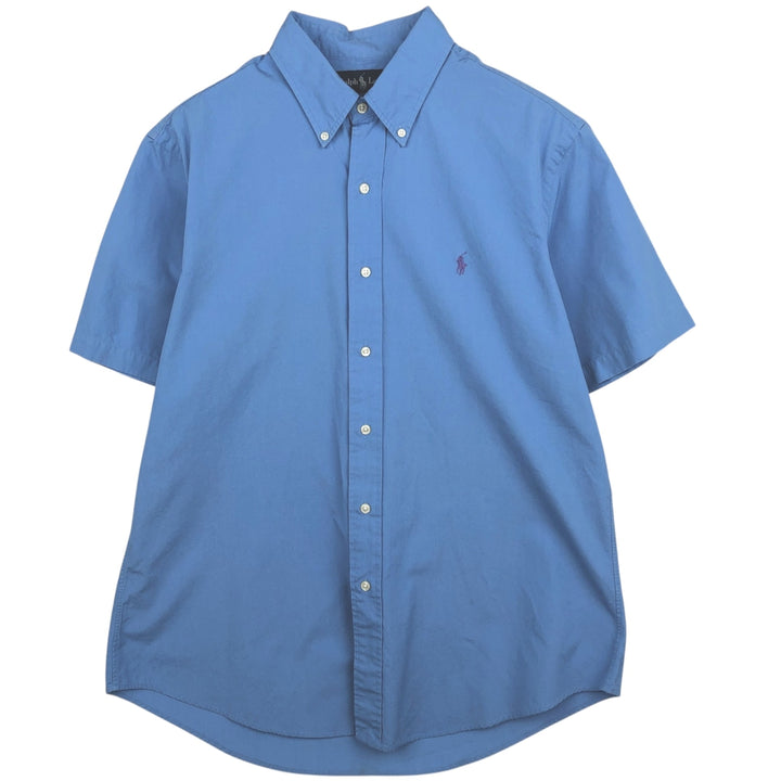 Ralph Lauren CUSTOM FIT short sleeve button down shirt, men's size L cotton Blue type light blue Vintage Second Hand